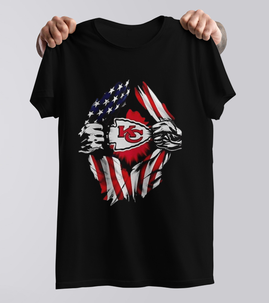 Kansas City Chiefs Superman American Flag Ripped T-Shirt