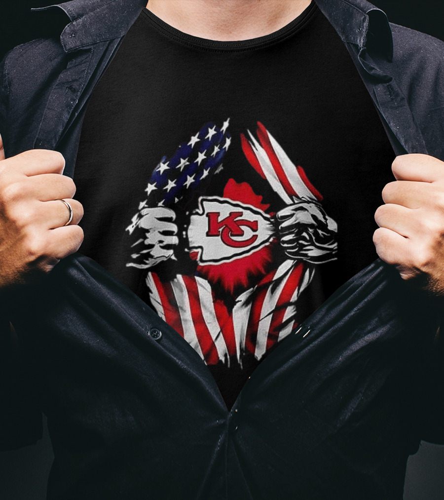 Kansas City Chiefs Superman American Flag Ripped T-Shirt