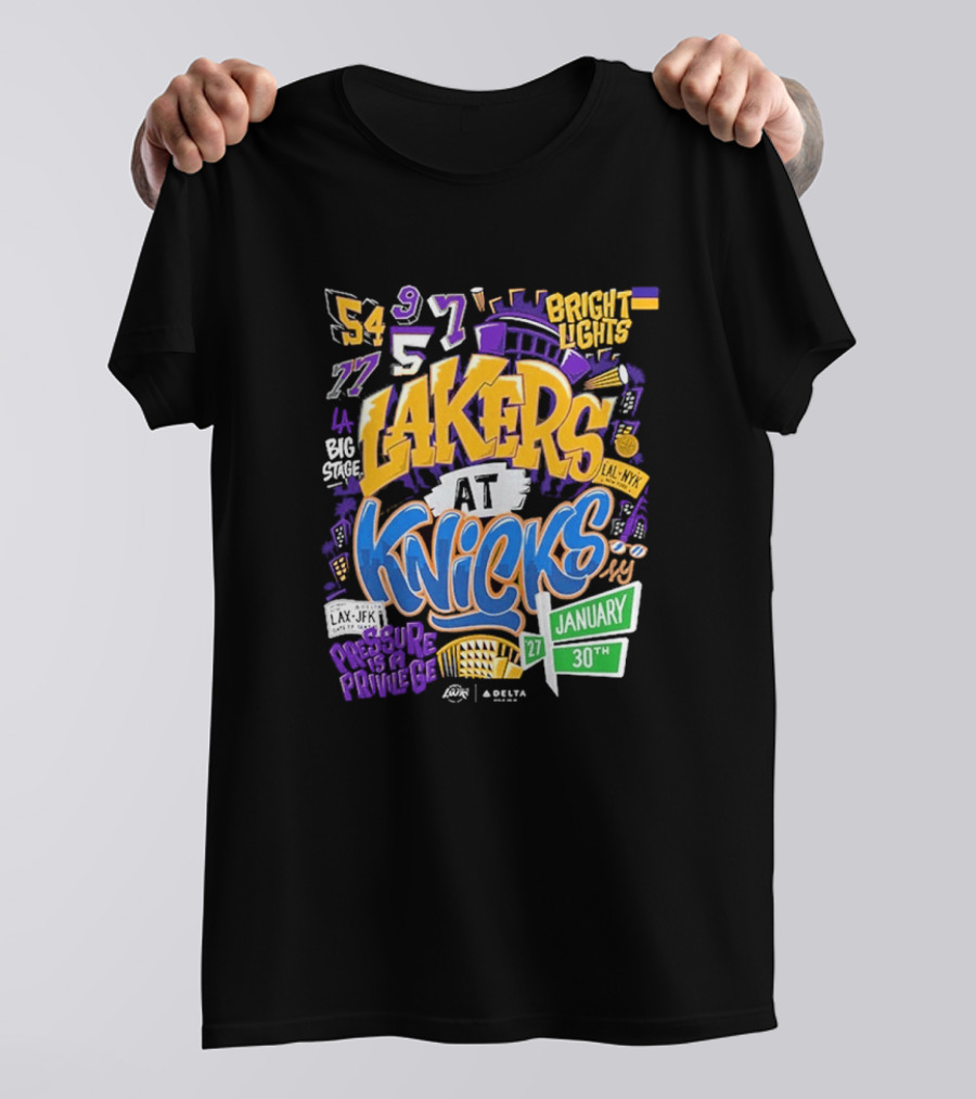 Lakers At Knicks Bright Lights New York January 27 30 2026 T-Shirt