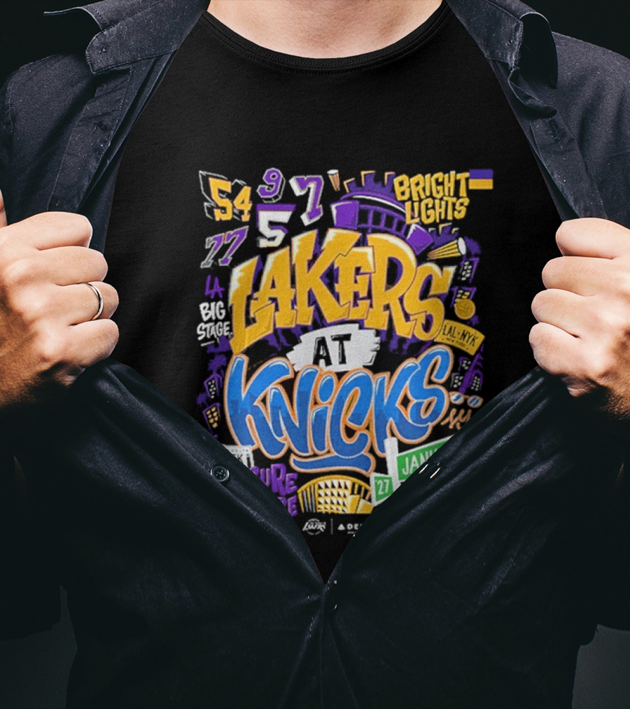 Lakers At Knicks Bright Lights New York January 27 30 2026 T-Shirt