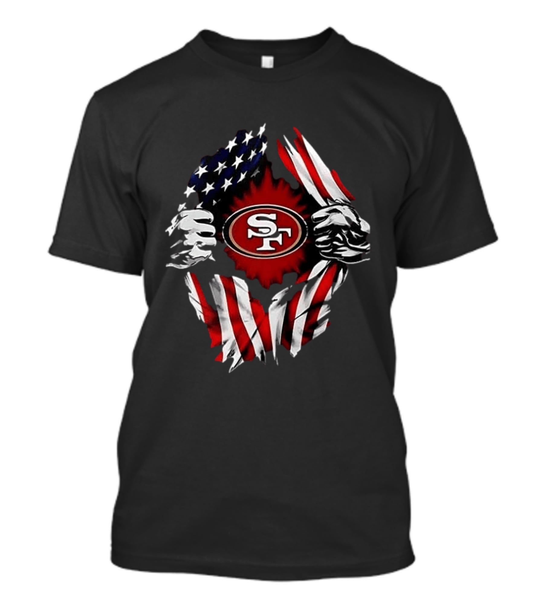 San Francisco 49ers Logo With American Flag And Superman Twist T-Shirt