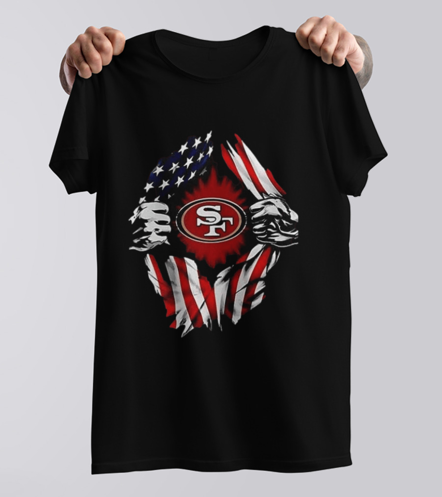 San Francisco 49ers Logo With American Flag And Superman Twist T-Shirt