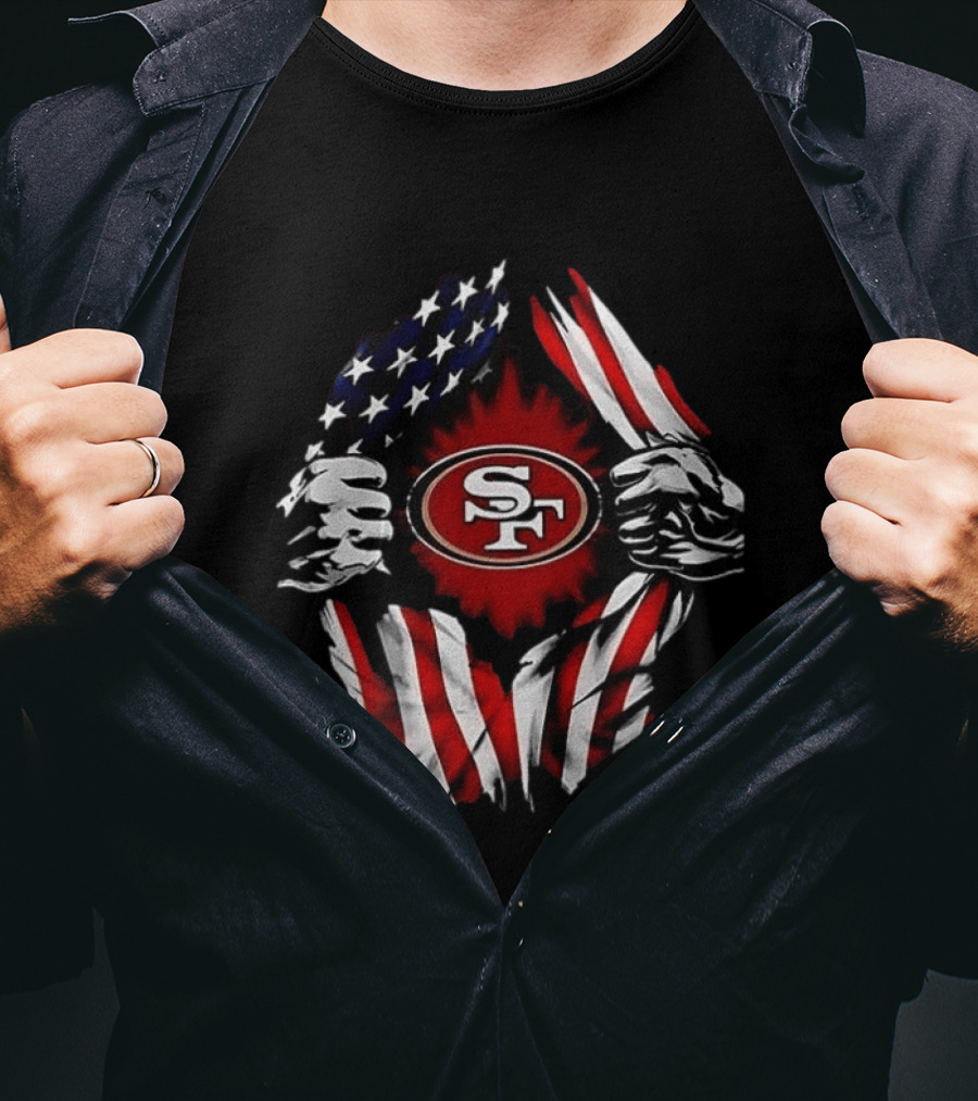 San Francisco 49ers Logo With American Flag And Superman Twist T-Shirt