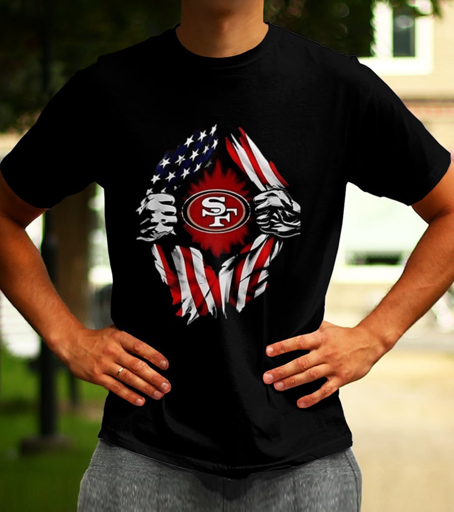 San Francisco 49ers Logo With American Flag And Superman Twist T-Shirt