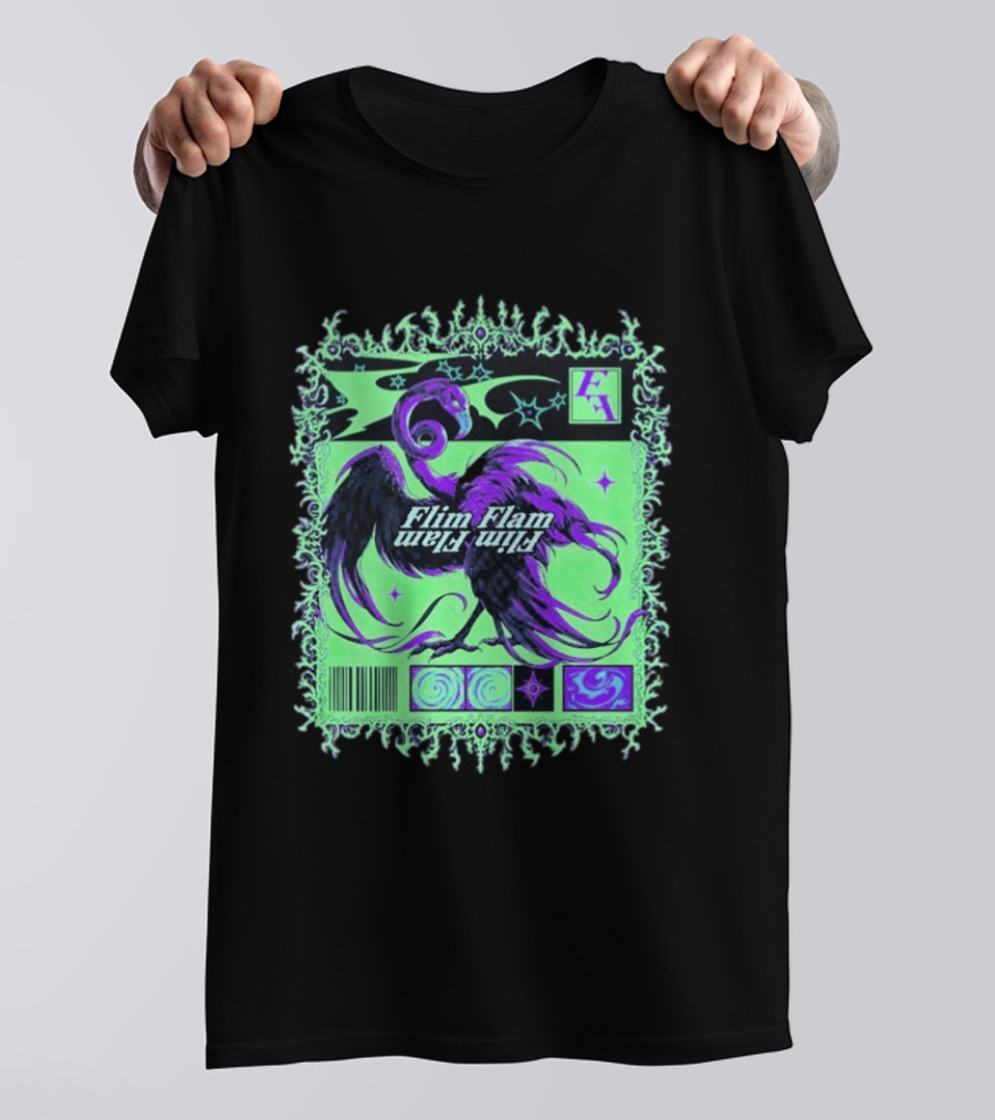 Flim Flam Flamingo Comic Cover Retro Art With Psychedelic Patterns And Barcode T-Shirt