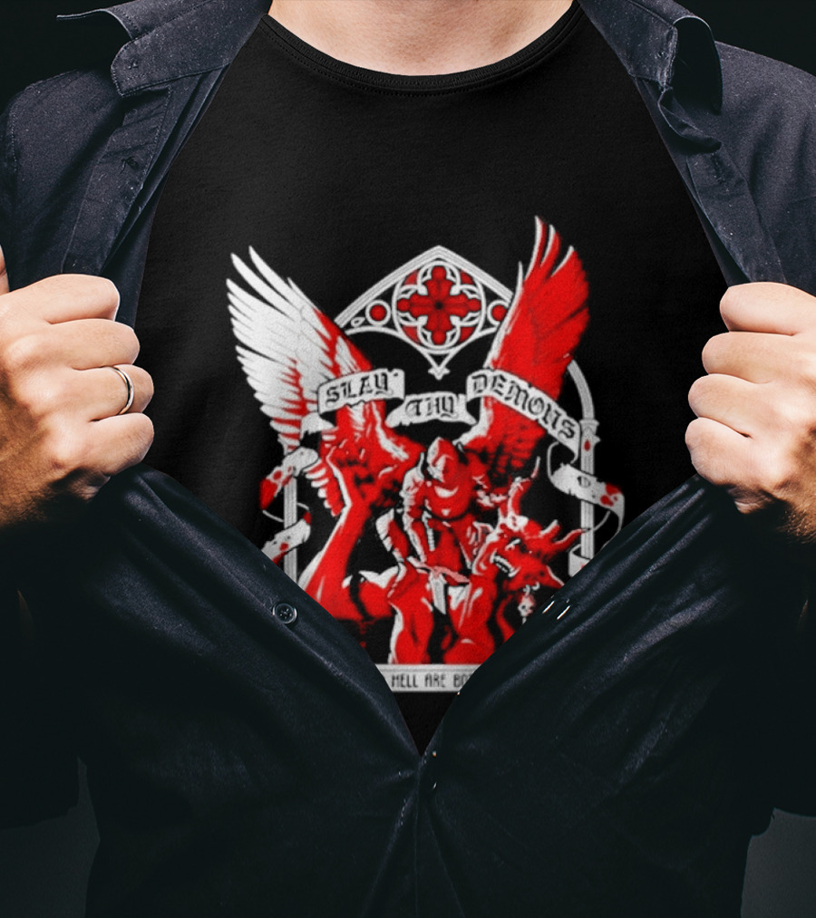 Slay Thy Demons For Heaven And Hell Are Both Found On Earth Angelic Warrior With Wings T-Shirt