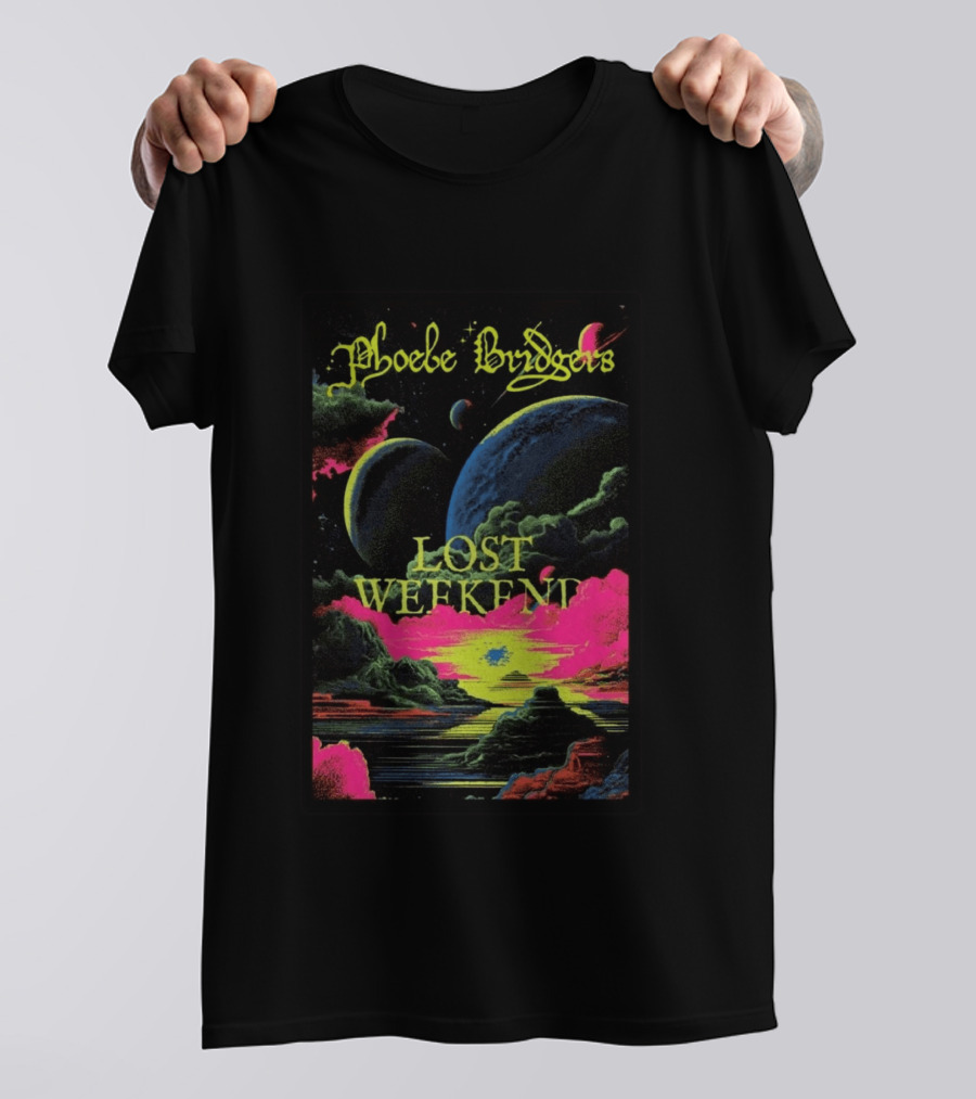 Phoebe Bridgers Lost Weekend 2026 Cosmic Event Planets Clouds Neon T-Shirt