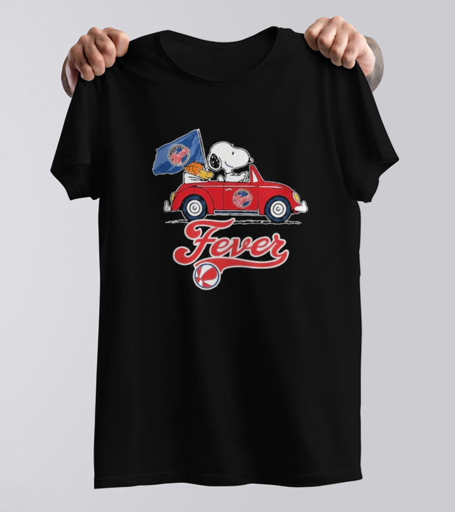 Snoopy Driving Red Car With Indiana Fever WNBA Basketball Logos T-Shirt