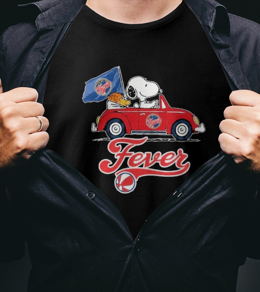 Snoopy Driving Red Car With Indiana Fever WNBA Basketball Logos T-Shirt