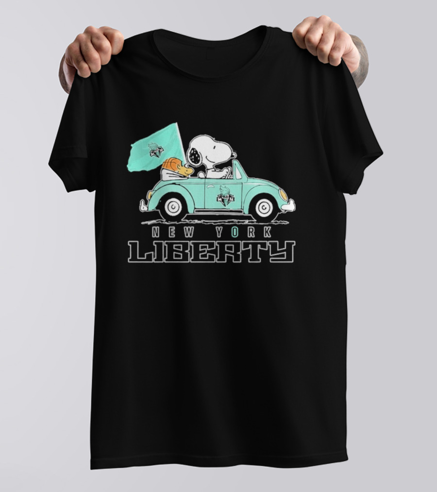 Snoopy Driving Car New York Liberty WNBA Basketball T-Shirt