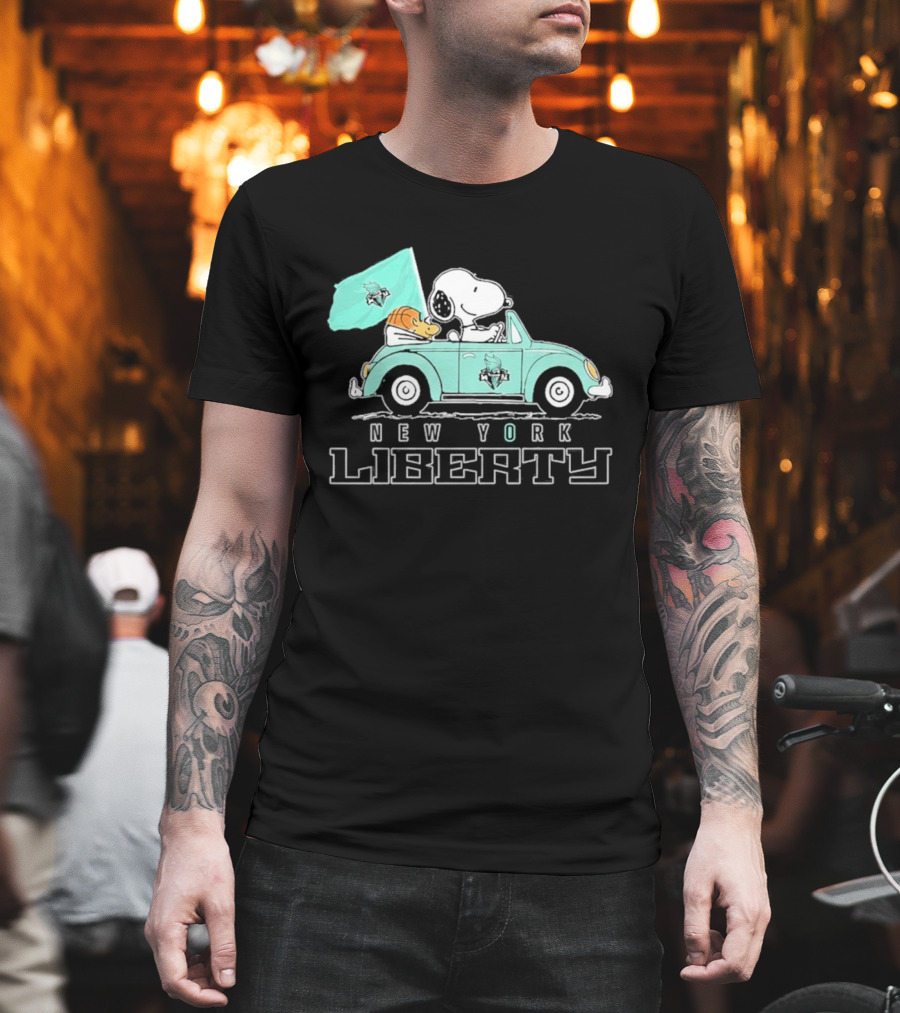 Snoopy Driving Car New York Liberty WNBA Basketball T-Shirt