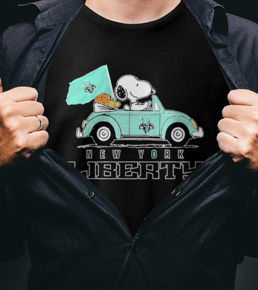 Snoopy Driving Car New York Liberty WNBA Basketball T-Shirt