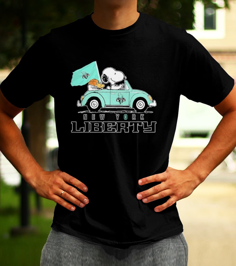 Snoopy Driving Car New York Liberty WNBA Basketball T-Shirt