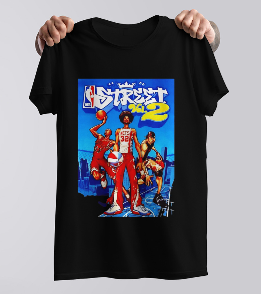 NBA Street Vol 2 Nets 32 Cartoon Players Basketball Game T-Shirt