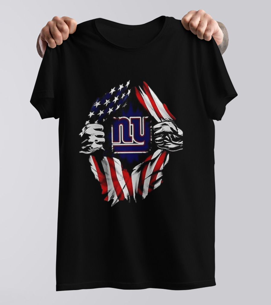 New York Giants American Flag Rip Super Man X Skull Cap Backwards T-Shirt