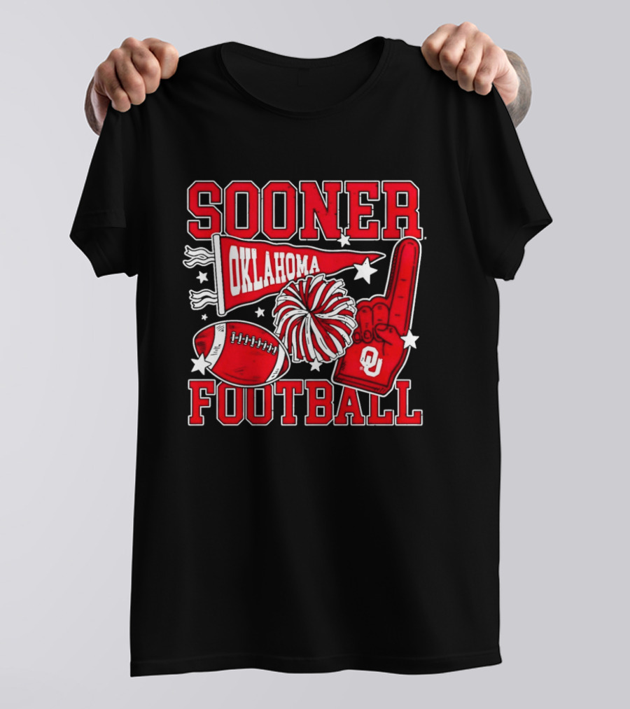 Oklahoma Sooners Football Sooner OU Pom Pom Foam Finger Pennant T-Shirt