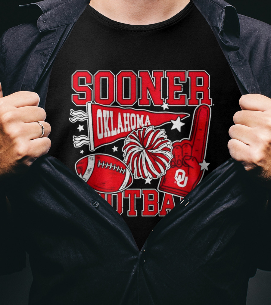 Oklahoma Sooners Football Sooner OU Pom Pom Foam Finger Pennant T-Shirt