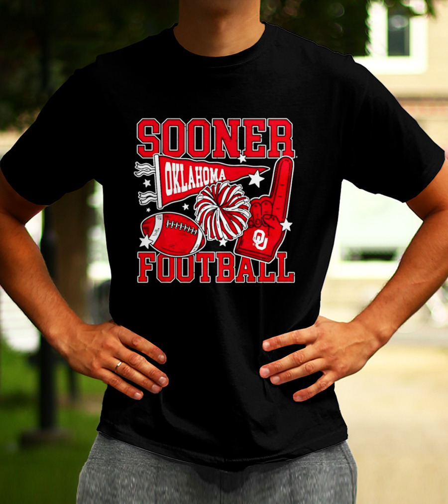 Oklahoma Sooners Football Sooner OU Pom Pom Foam Finger Pennant T-Shirt