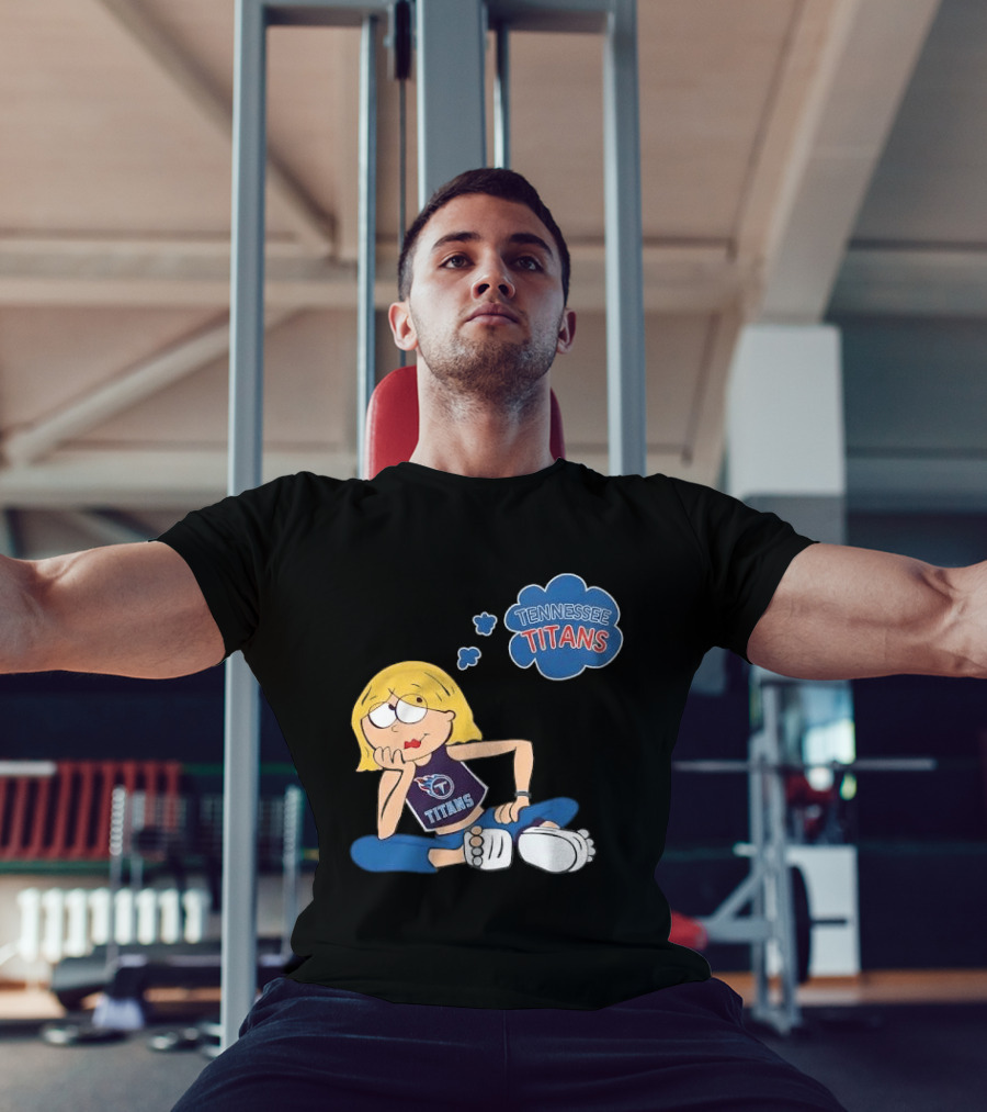 Tennessee Titans Blonde Cartoon Girl Sitting Thinking Thought Bubble Titans T-Shirt