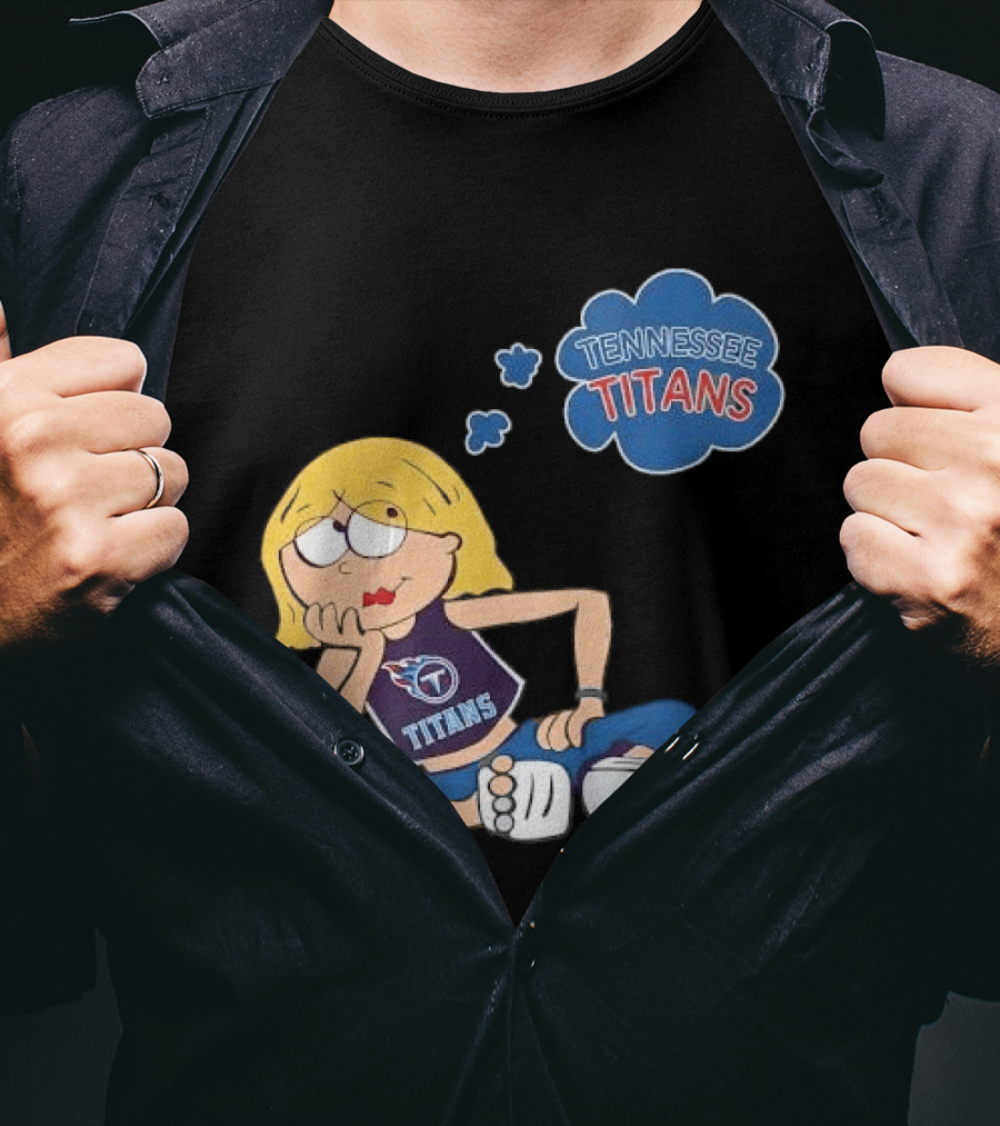 Tennessee Titans Blonde Cartoon Girl Sitting Thinking Thought Bubble Titans T-Shirt