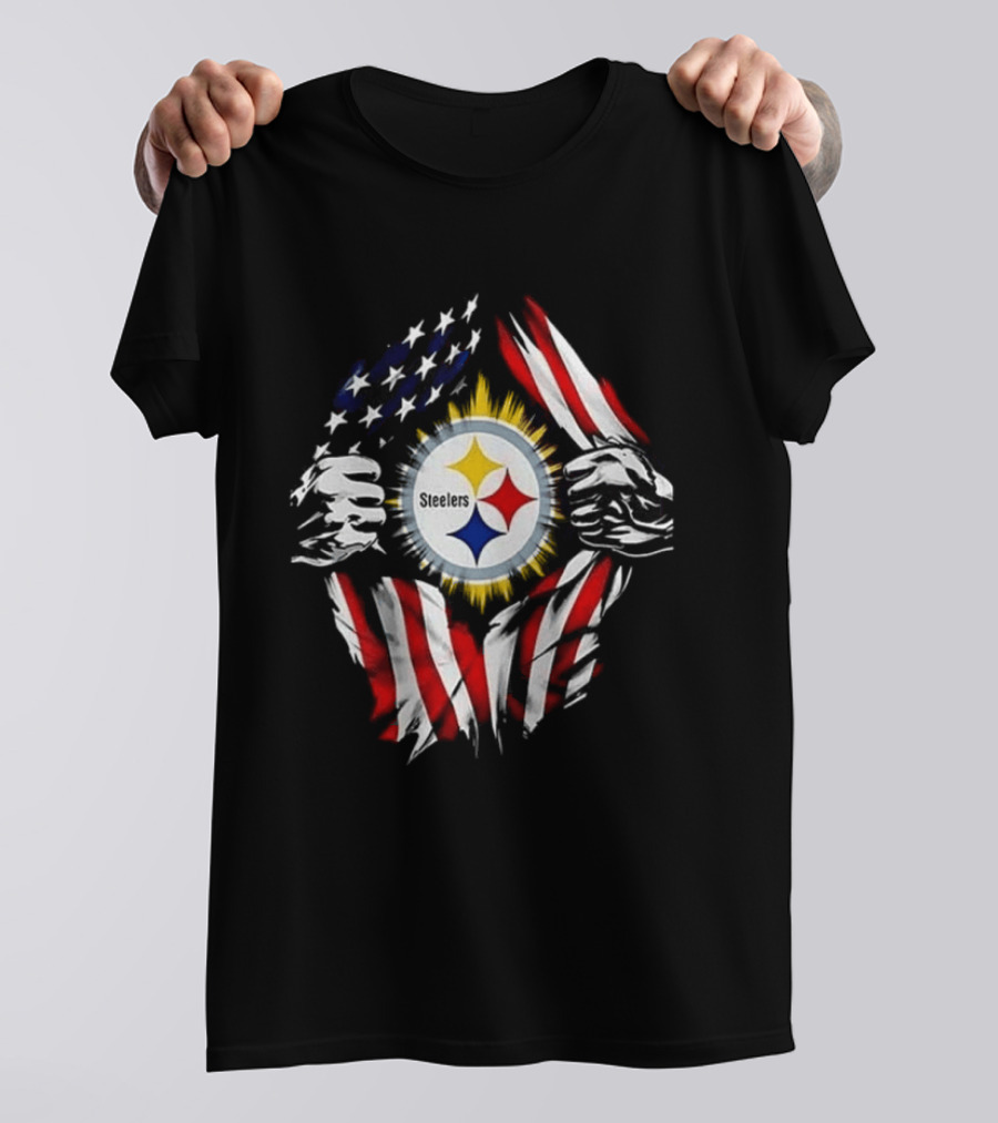 Pittsburgh Steelers Superman Skull Cap USA Flag T-Shirt