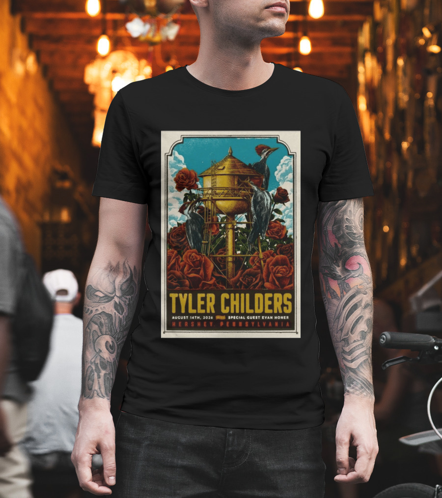 Tyler Childers August 14 2026 Hershey PA Water Tower Woodpeckers Roses T-Shirt