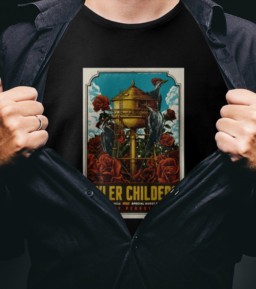 Tyler Childers August 14 2026 Hershey PA Water Tower Woodpeckers Roses T-Shirt