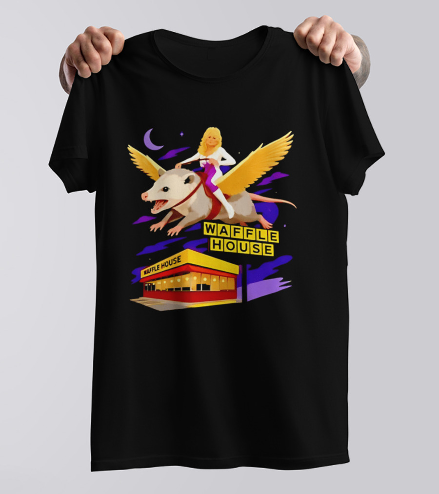 Waffle House Dolly Parton Flying Opossum Adventure T-Shirt