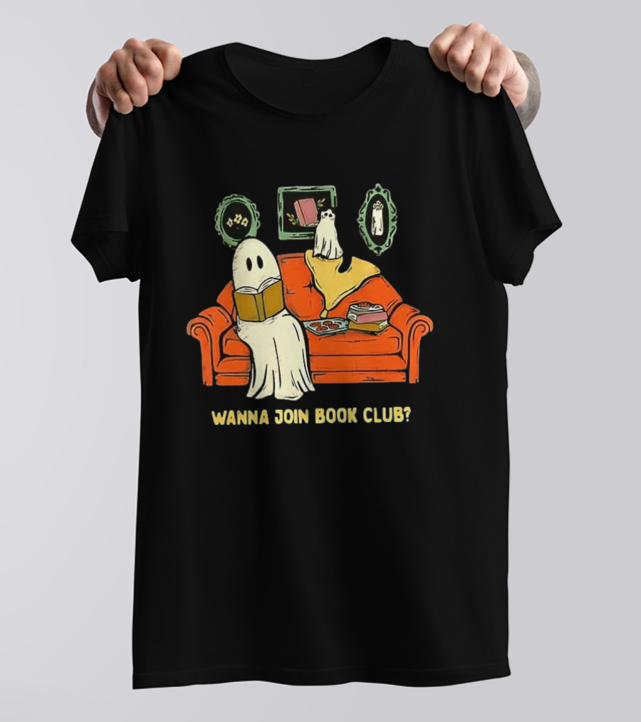 Wanna Join Book Club Ghost Cat Spooky Halloween Cookies T-Shirt