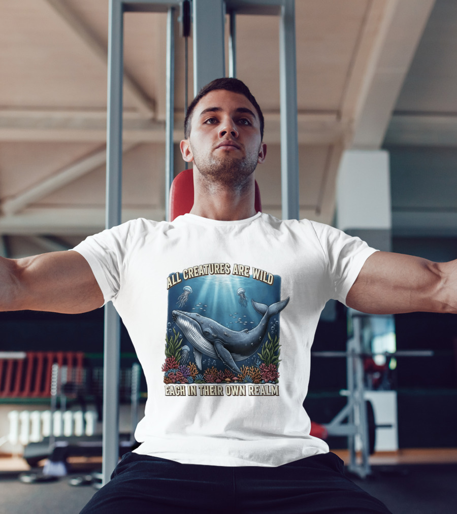 All Creatures Are Wild Humpback Whale Ocean Coral Reef Jellyfish Realm T-Shirt
