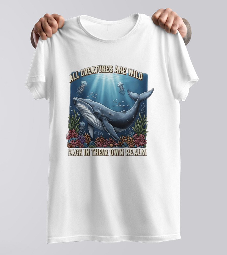 All Creatures Are Wild Humpback Whale Ocean Coral Reef Jellyfish Realm T-Shirt
