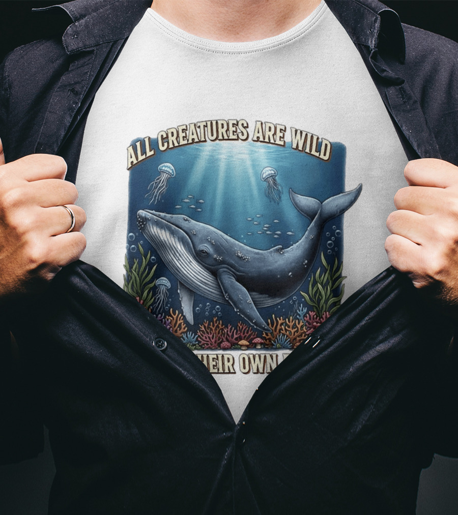 All Creatures Are Wild Humpback Whale Ocean Coral Reef Jellyfish Realm T-Shirt