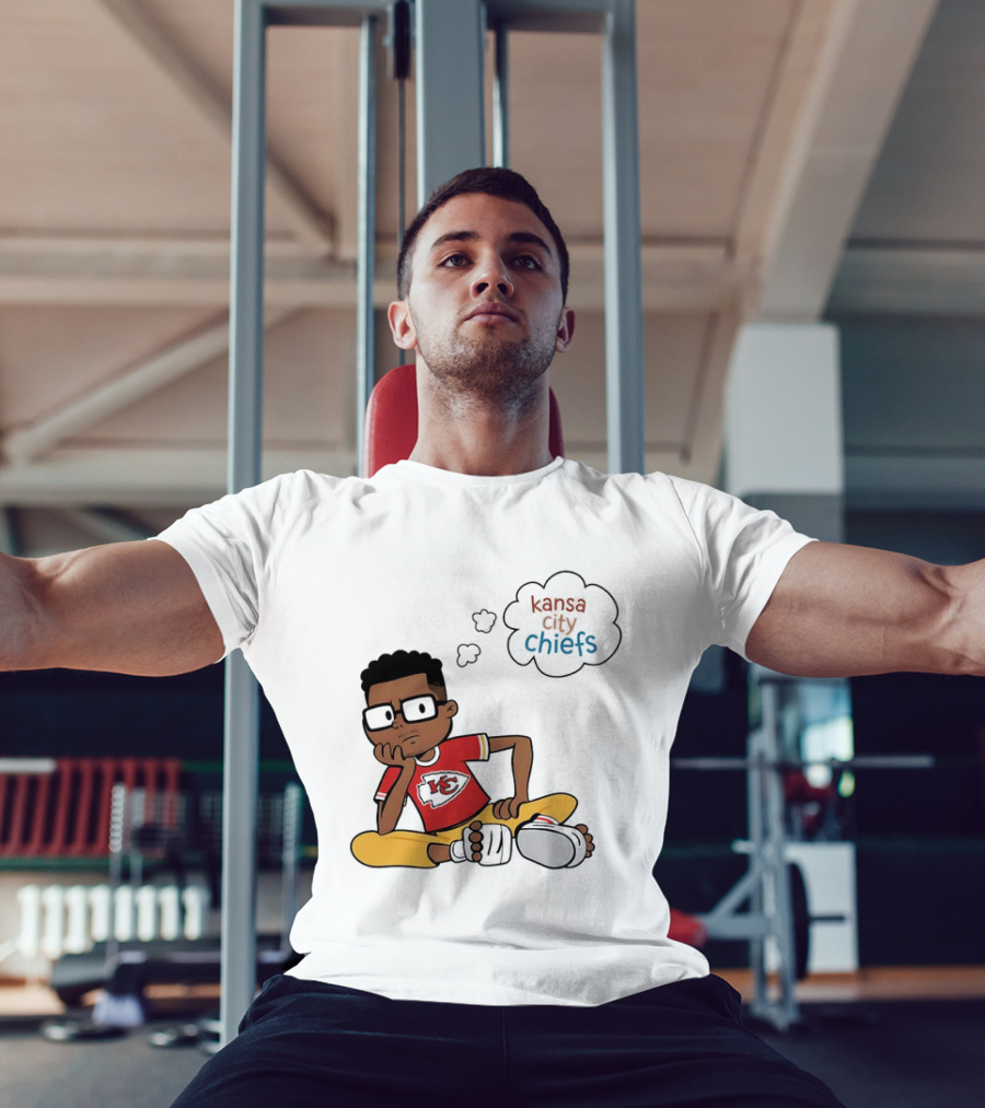 Kansas City Chiefs Cartoon Boy Thought Bubble Sitting With KC T-Shirt