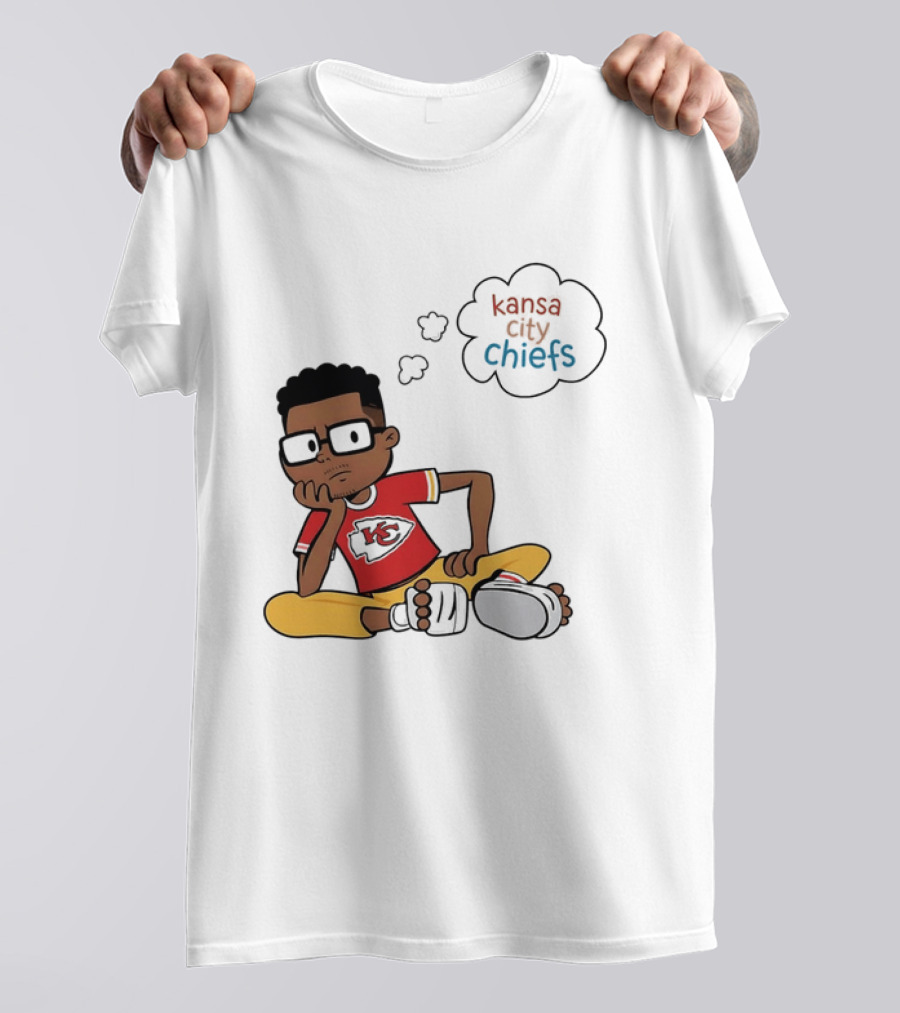 Kansas City Chiefs Cartoon Boy Thought Bubble Sitting With KC T-Shirt