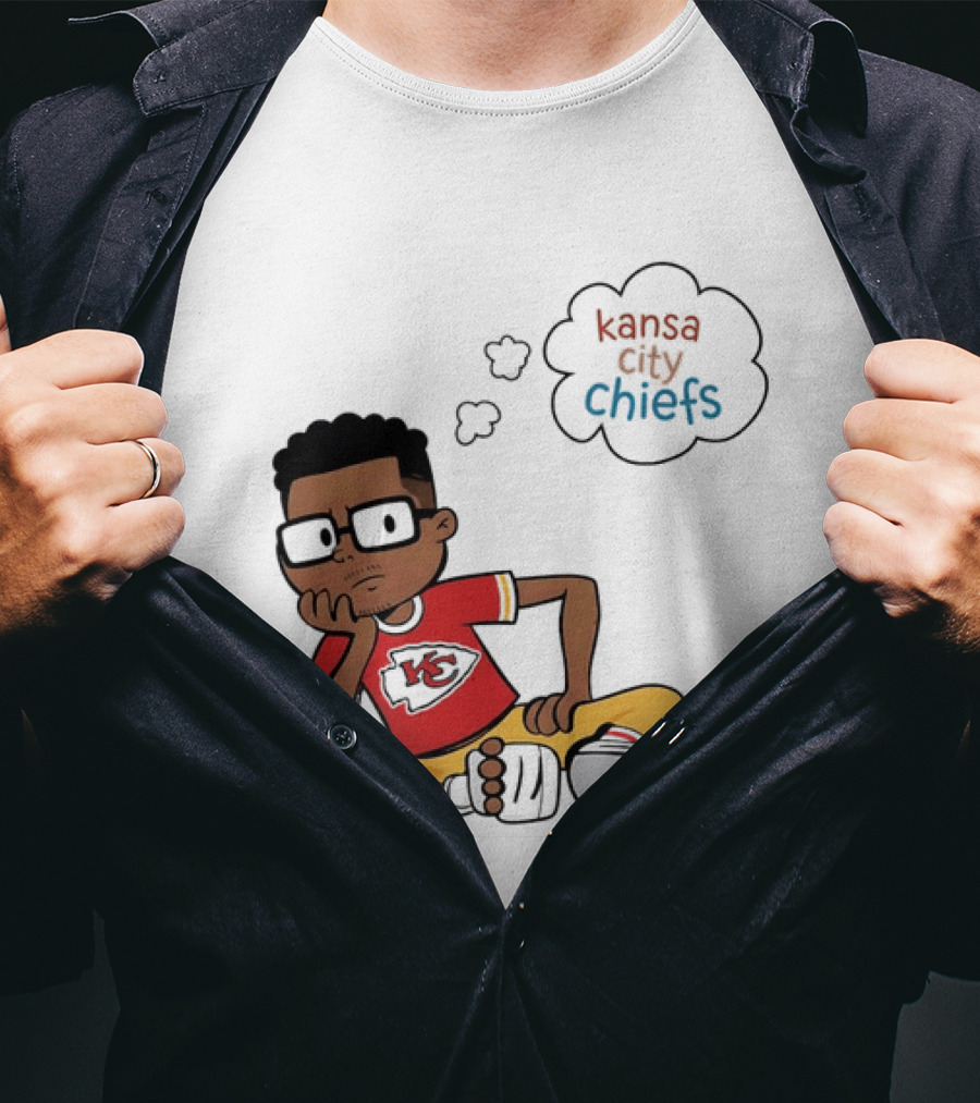 Kansas City Chiefs Cartoon Boy Thought Bubble Sitting With KC T-Shirt