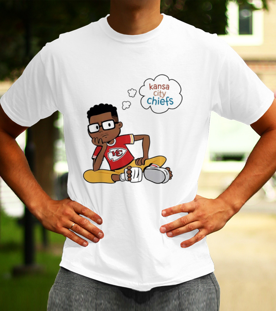 Kansas City Chiefs Cartoon Boy Thought Bubble Sitting With KC T-Shirt