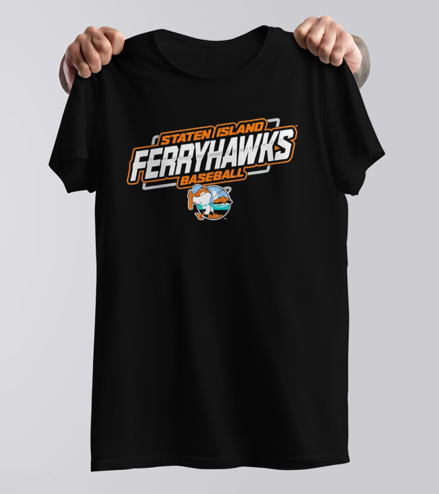 Staten Island Ferryhawks Baseball Cartoon Bird Player T-Shirt