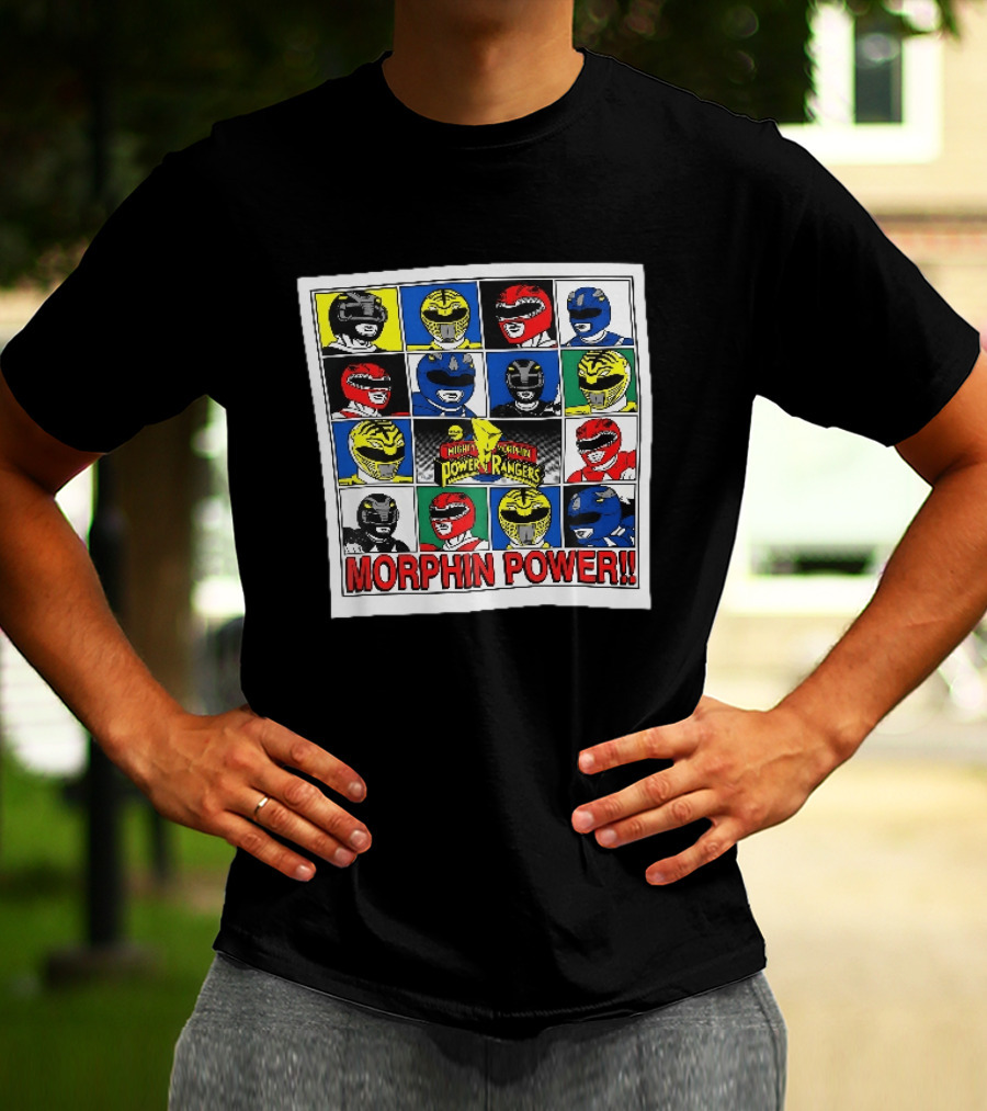 Mighty Morphin Power Rangers Morphin Power Ranger Helmets Visual Grid T-Shirt