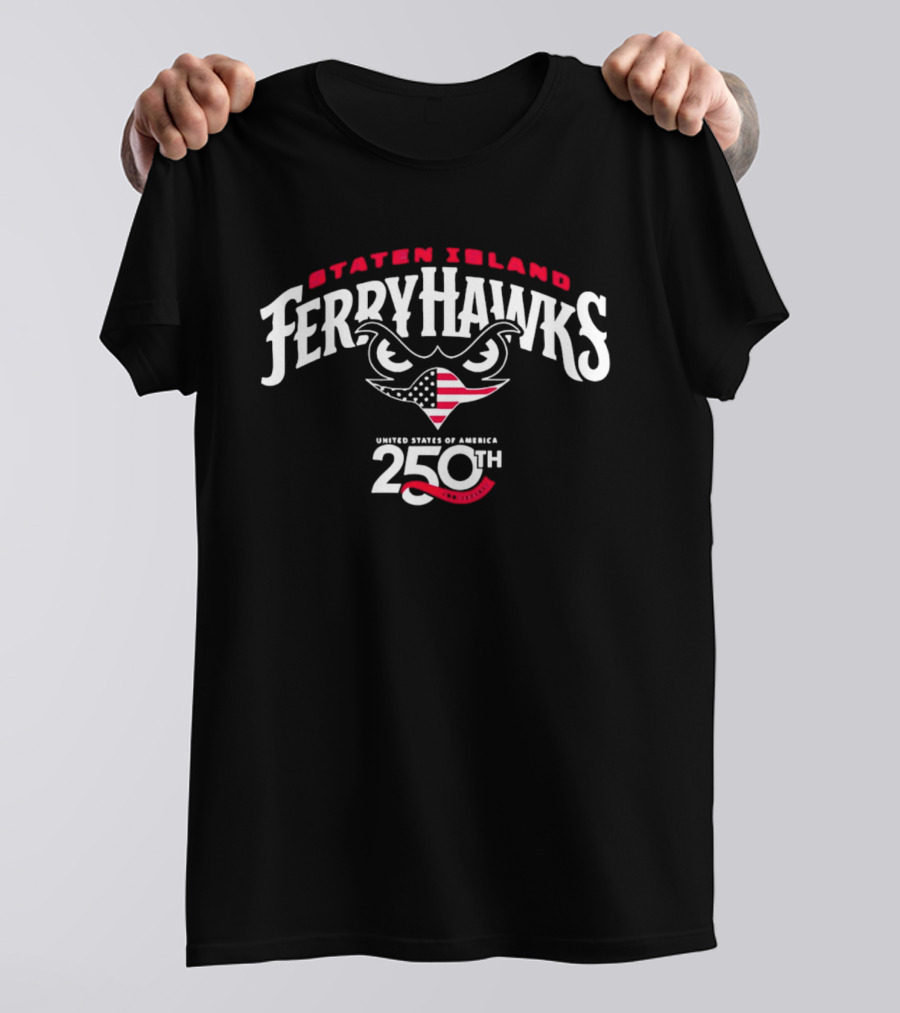 Staten Island FerryHawks United States Of America 250th Anniversary Hawk Head American Flag T-Shirt
