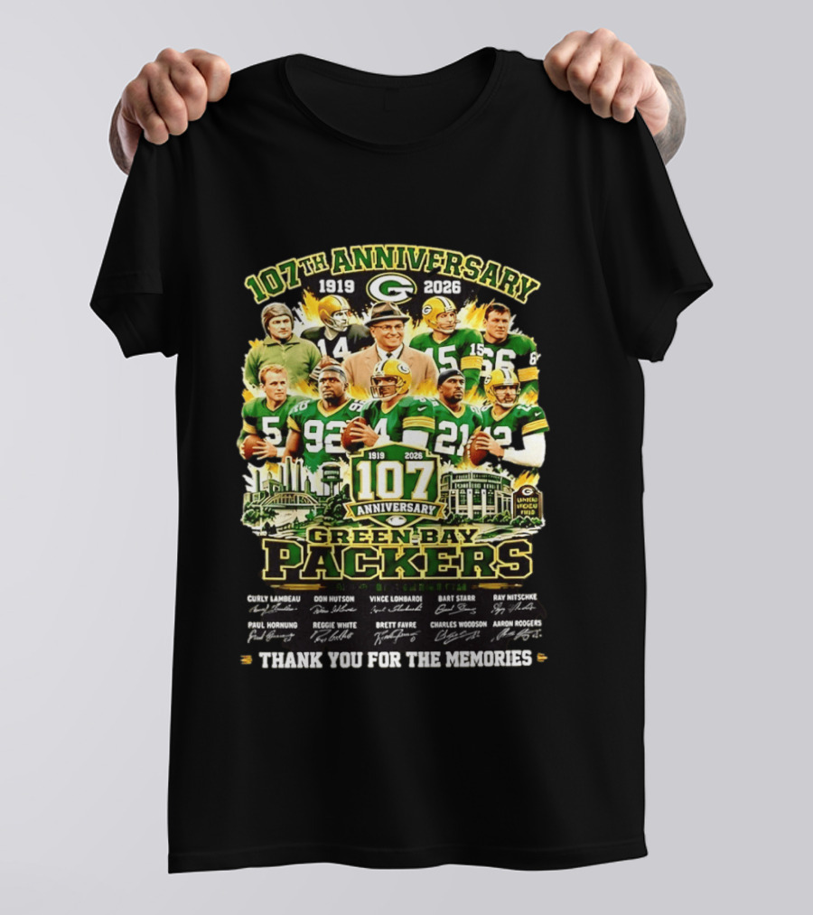Green Bay Packers 107th Anniversary 1919 2026 NFL Legends Thank You For The Memories T-Shirt