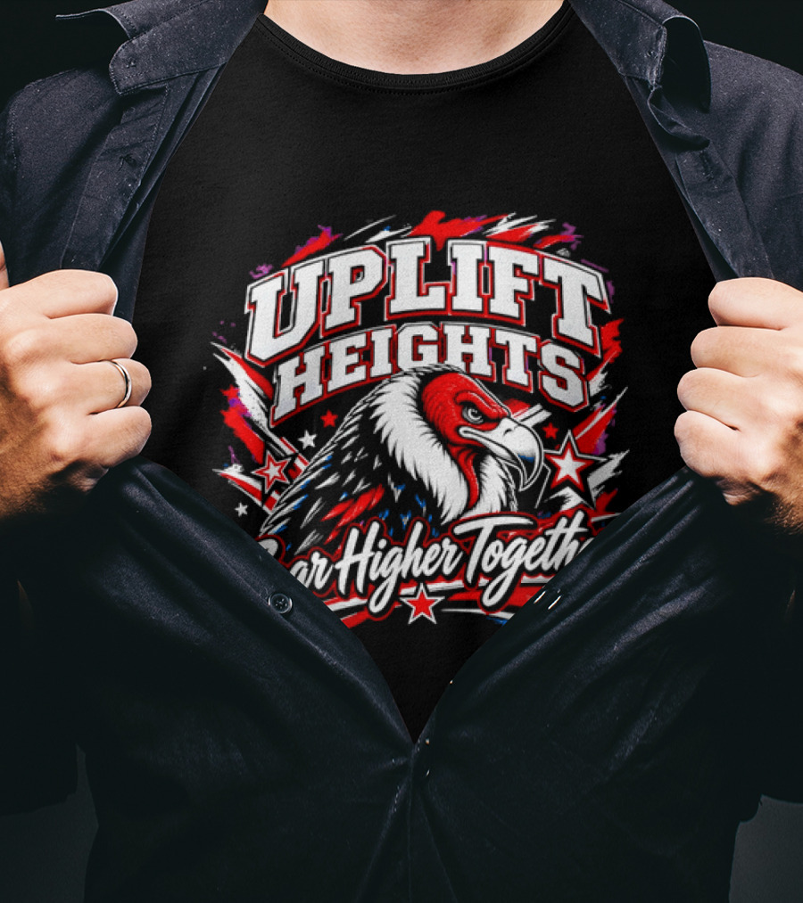 Uplift Heights Soar Higher Together Vulture Head Red Face Stars T-Shirt