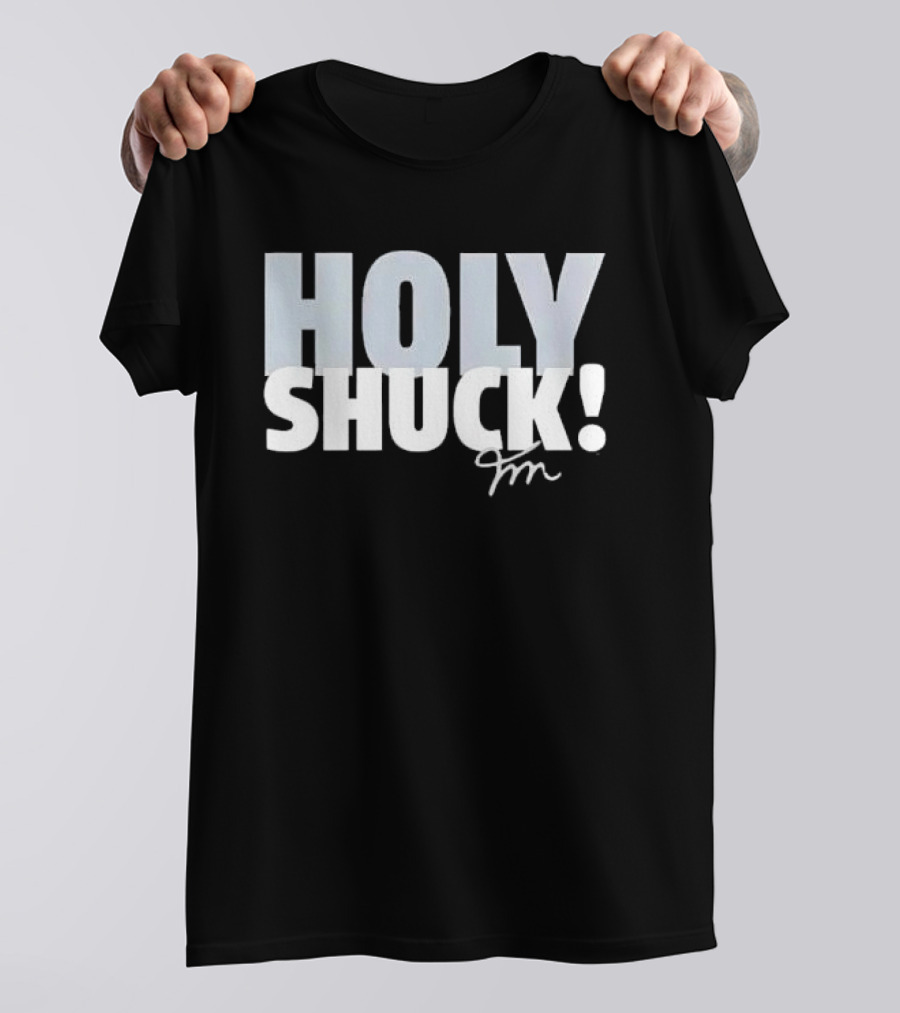 Holy Shuck Overlapping Stacked Cursive Script Signature T-Shirt