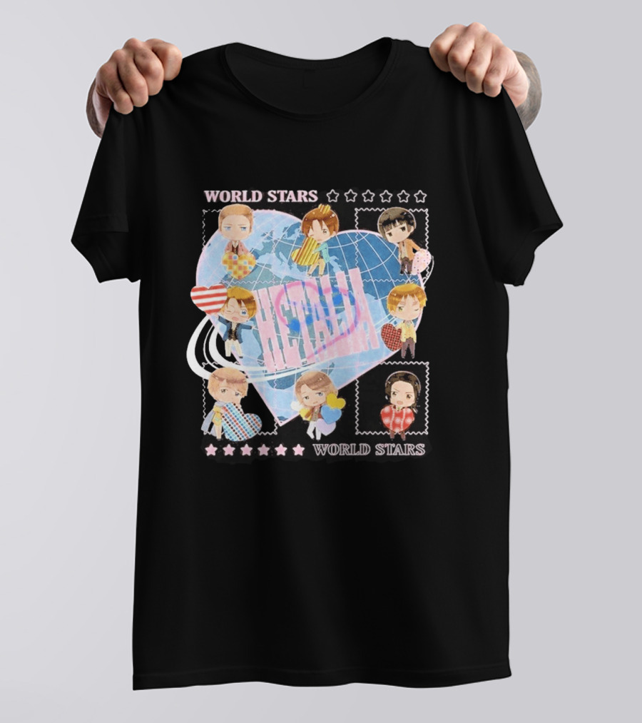 Hot Topic Hetalia Chibi World Stars Characters With Hearts T-Shirt