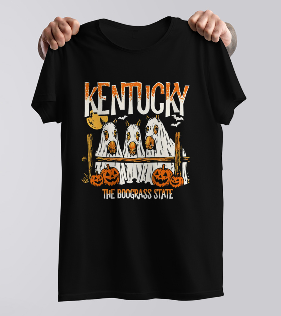 Kentucky Halloween Ghost Horses Pumpkin Boograss State T-Shirt