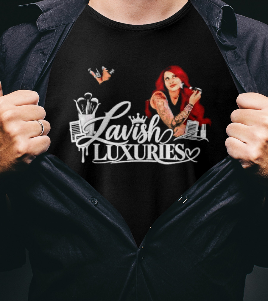Lavish Luxuries Tattooed Red Hair Woman Makeup Brushes Lash Trays T-Shirt