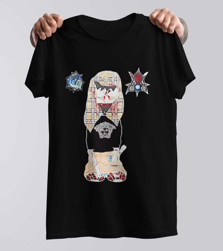 Medusa Head Cotton Streetwear With Plaid Pattern And Abstract T-Shirt