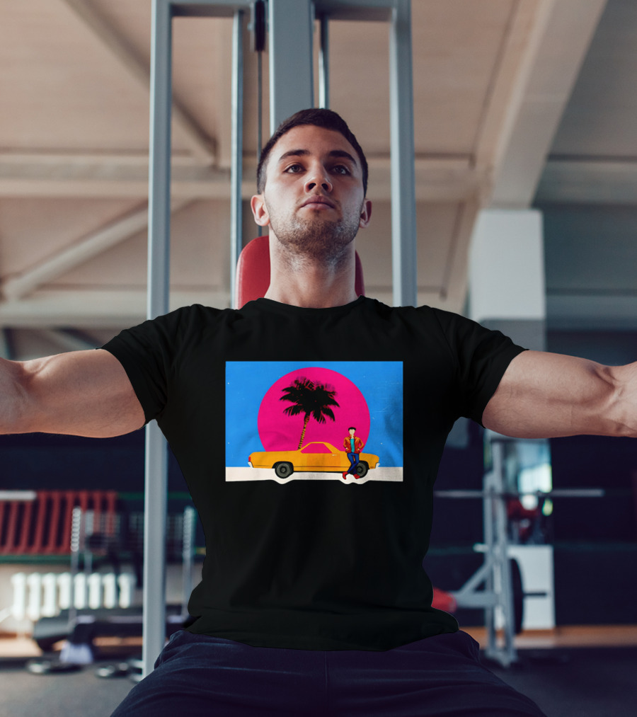 Yellow Car Palm Tree Retro Sunset Aesthetic T-Shirt