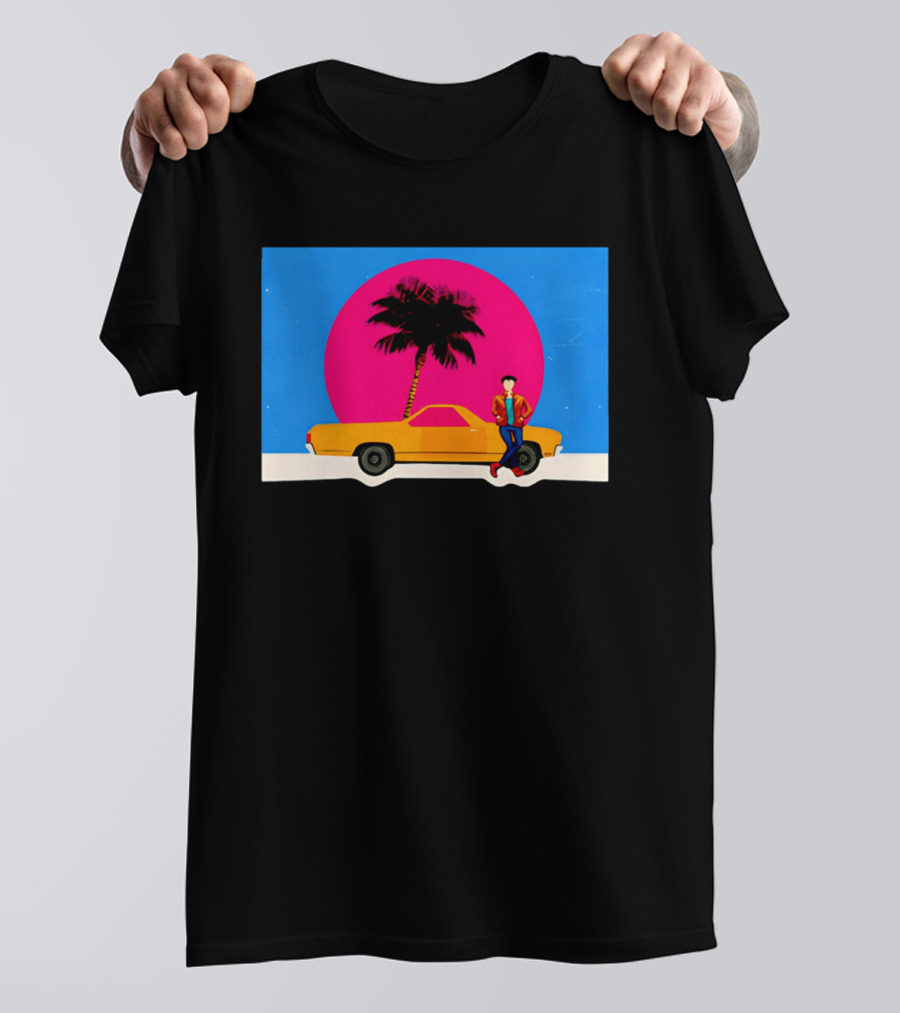 Yellow Car Palm Tree Retro Sunset Aesthetic T-Shirt