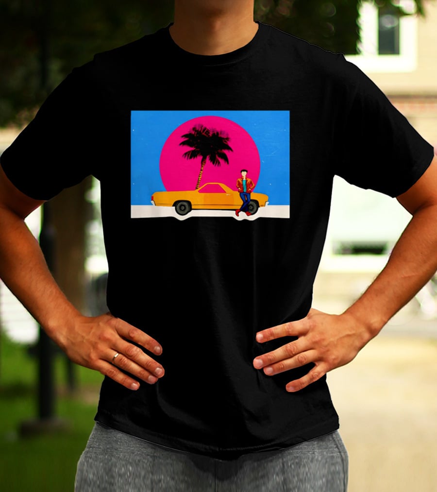 Yellow Car Palm Tree Retro Sunset Aesthetic T-Shirt
