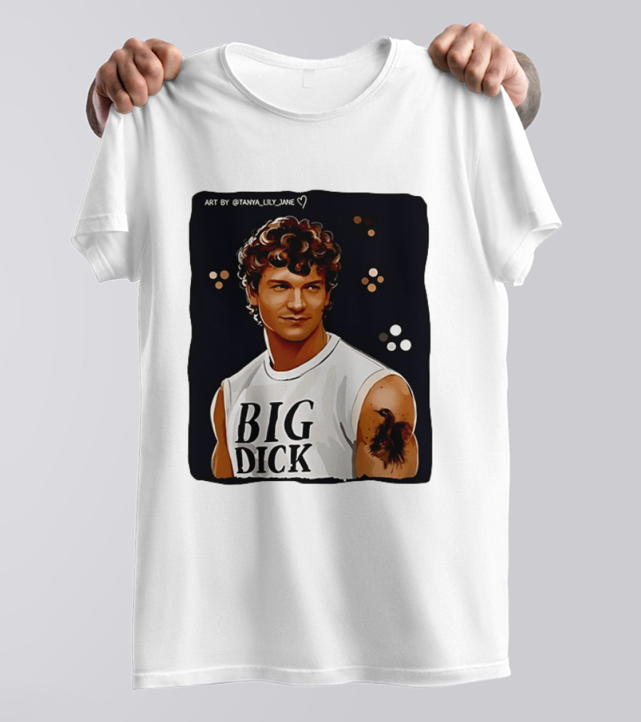 Tanya Lily Jane Big Dick Art Featuring Curly Haired Man T-Shirt